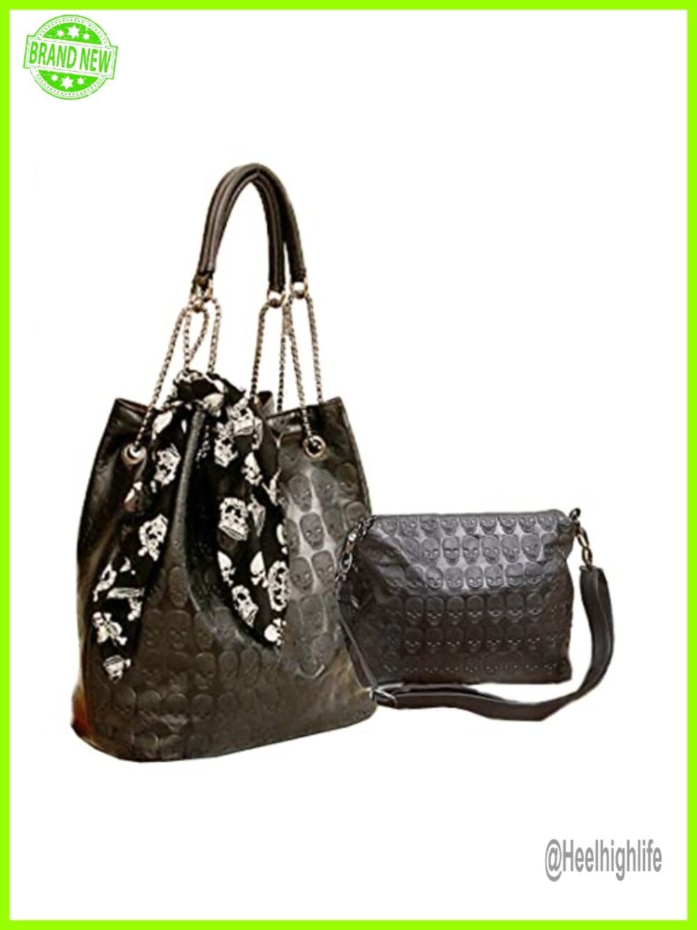Skull Print PU Leather Hobo Tote Shoulder Bag with Insert & Gift